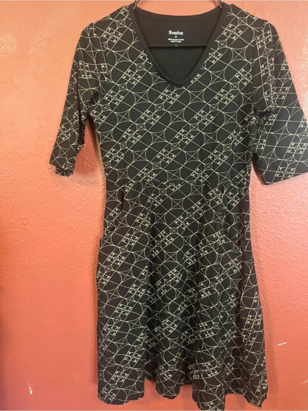 Black organic cotton Geometric Fit-and-Flare Dress